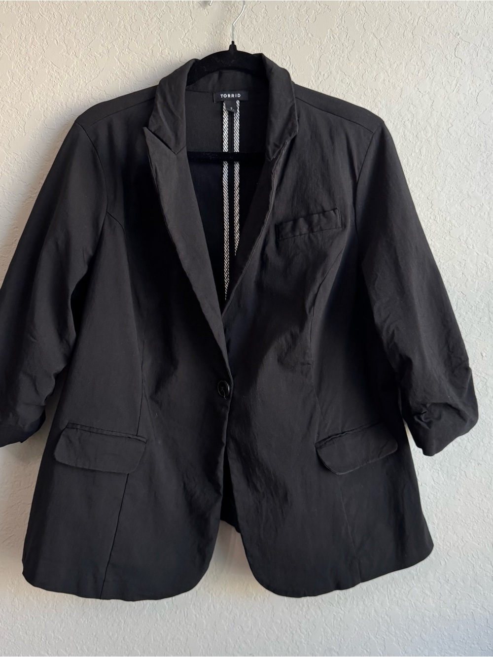 Torrid Black Single Button Blazer Jacket Ruched 3/4 Sleeve Size 2X Workwear